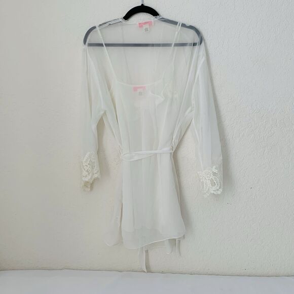 VTG Oscar de la Renta Pink Label Chemise Slip Gown & Robe M Sheer White Bridal - Picture 3 of 16